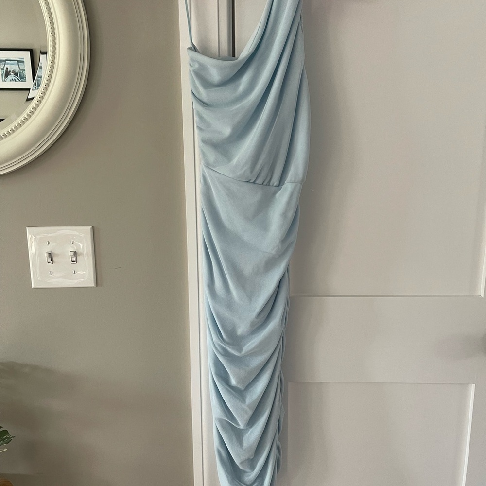 Elegant Light Blue Draped Dress never worn